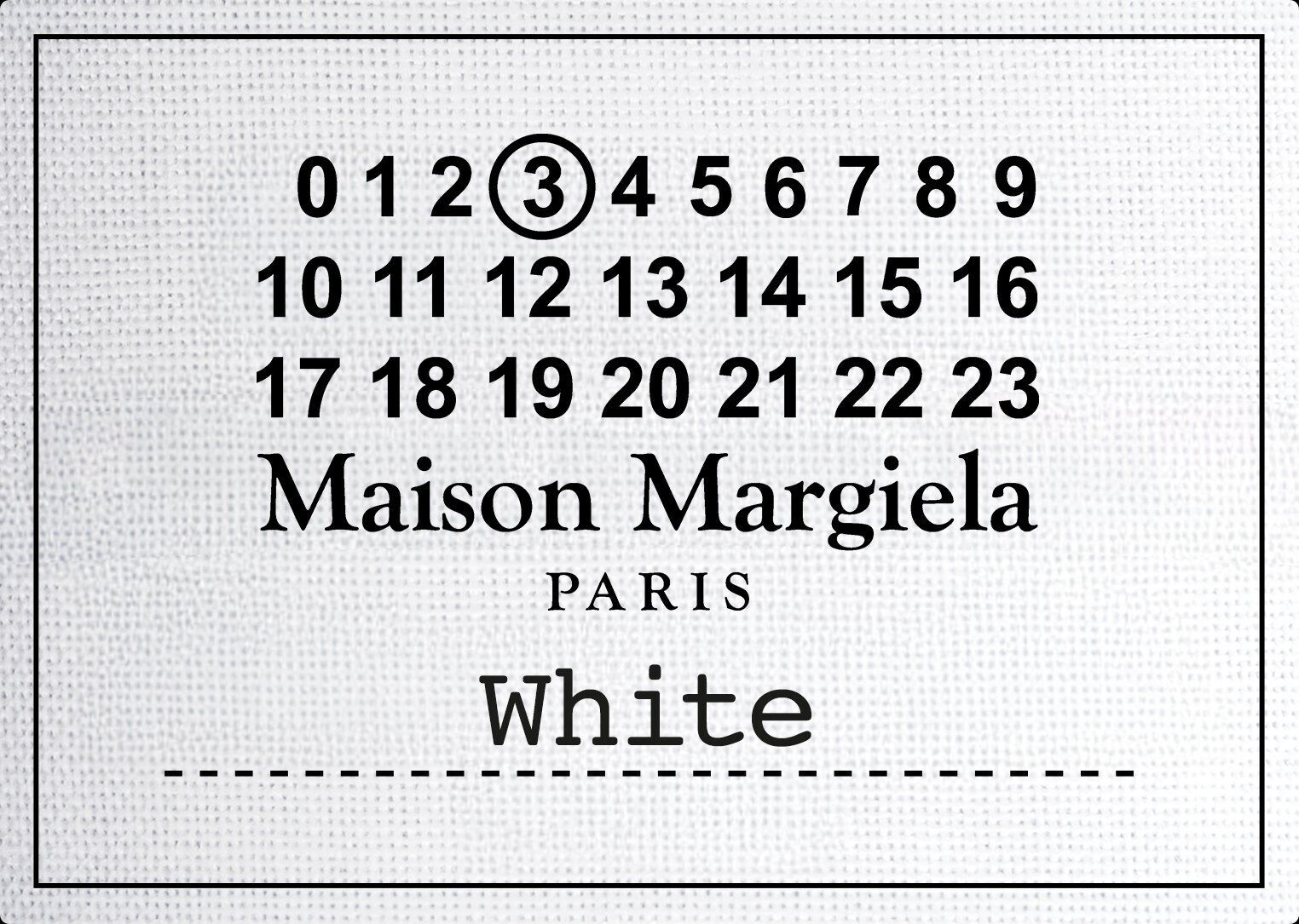 White Maison Margiela Paris label graphic with black text and numbered branding.