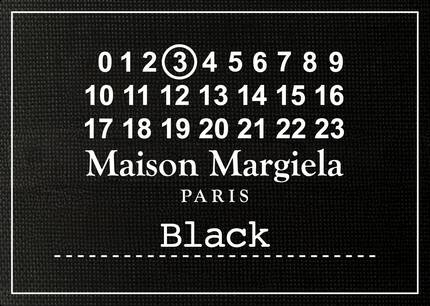 Black Maison Margiela Paris label graphic with white text and numbered branding.